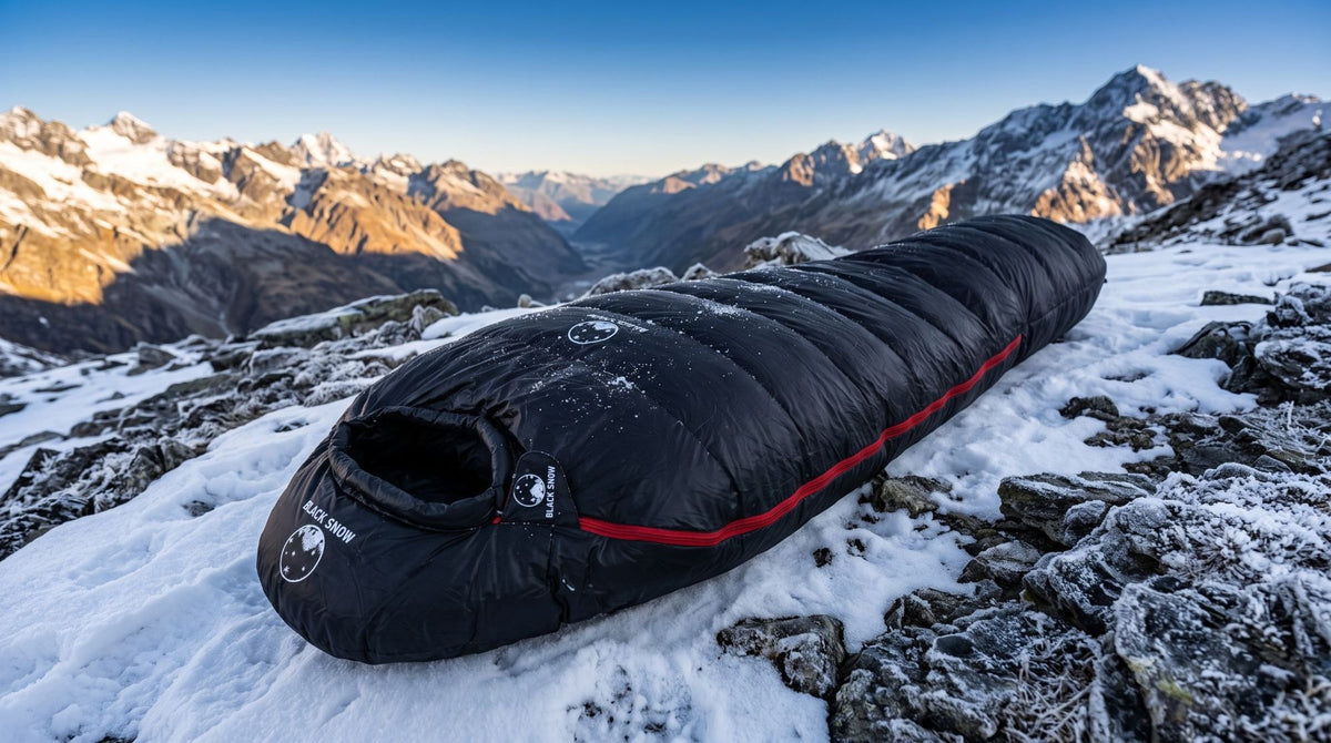 Sac de couchage momie en duvet 1000 g noir sur la neige en haute montagne (Couleur : Noir)
